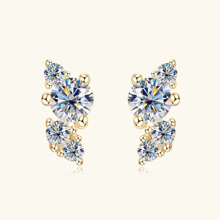 Trendy 925 Sterling Silver Gold Plated Moissanite Earrings Wholesale Flower-Shaped Studs for Weddings Parties and Gifts