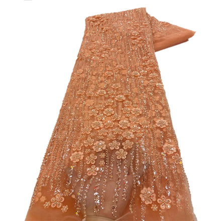 NI.AI Luxury Beaded Lace 3D FLower Embroidery Net Lace Fabric Beads Sequence Beaded Lace for Evening Dress