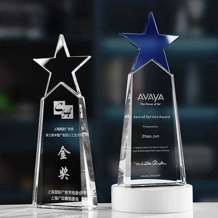 Clear Blue Green Glass Star Crystal Glass Plaque Trophy MH-NJ0363