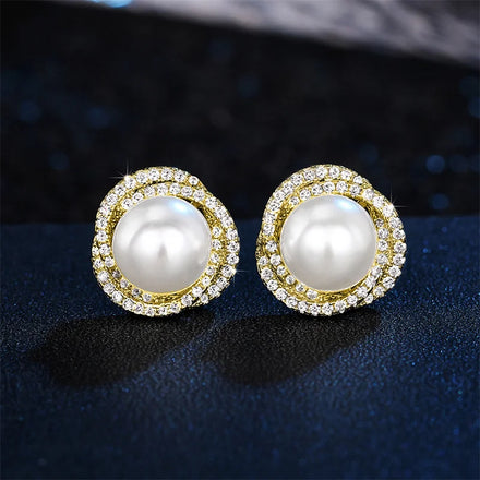 CAOSHI Shiny Imitation Pearl Stud Earrings Fashion Cross Design Aesthetic Women Ear Piercing Accessories Wedding Party Jewelry