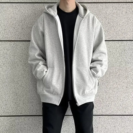 Unisex 100% Cotton Puff Printing Hoodie Custom Full Face Zip-up Hip Hop Style Oversized Winter Streetwear with Front Logo