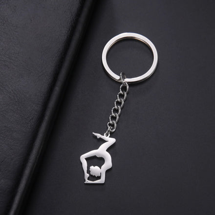 Gymnastic Form Keychain Stainless Steel Charm Key Chain Sporty Games Gift for Women Men
