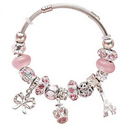 Custom Design New Style Stainless Steel Women's Fashion Bracelet 24K Gold Rhodium Plated Alloy Crystal Beads Crown Shape