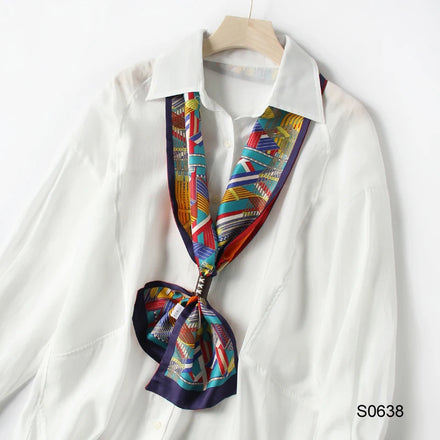 Women Luxury Neck Scarf Ladies Stylish Silky Satin Scarf Custom Printed Logo Long Narrow Neck Scarves for Summer Spring