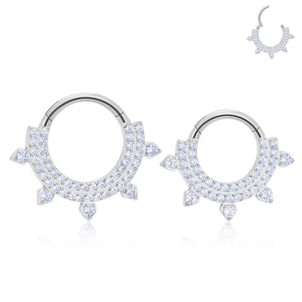Fashion ASTM F136 Titanium Piercing Hinged Clicker Septum Ring With CZ Lined Piercing Jewelry