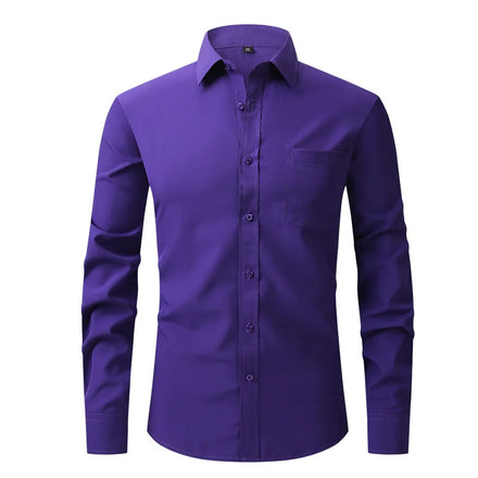 American Size Four-Sided Elastic Anti-Wrinkle Dress Shirt for Men Business Casual Professional Style Twill Fabric for Autumn