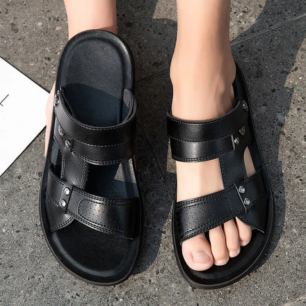 Men's Leather Platform Outdoor Sandals PU Soft Sole Waterproof Anti-slip Wear-resistant Support Wholesale Customization