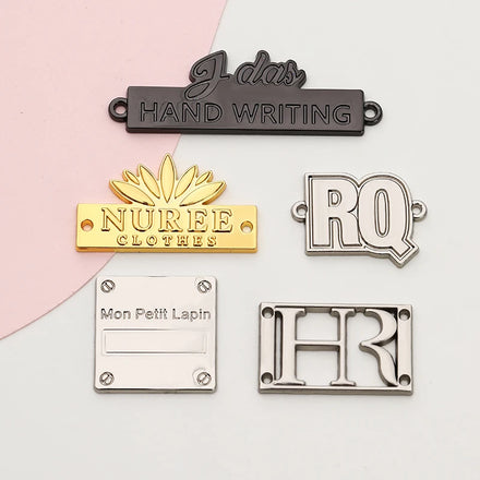 Customized Plated Metal Labels for Bags Clothing Labels Engraved Plate Roll Brand Logo Tags Garment Manufacturing