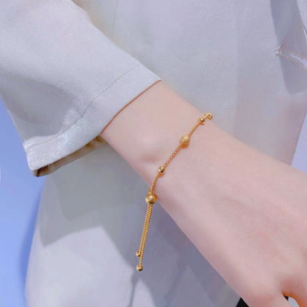 Cross-border New Frosted Bead Bracelet Stainless Steel 18K Gold Plated Bracelet Simple Temperament Adjustable Bracelet