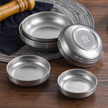 Double-Layer Korean Sauce Dish in Stainless Steel with Thick Gold Finish Eco-Friendly Soy Sauce Dish