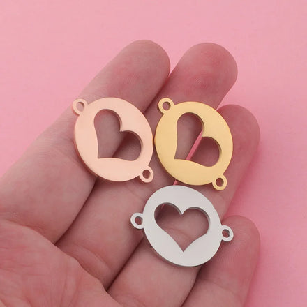 Customized Hollow Heart Stainless Steel Pendant Charm Gold Plated for Bracelet Jewelry Making New Arrival