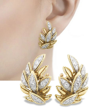 CAOSHI Gorgeous Leaves Design Stud Earrings Women Two Tone Luxury Pave Dazzling CZ Aesthetic Female Earrings for Wedding Jewelry