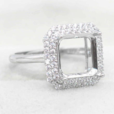 Sterling Silver 10*10mm Semi Mount Ring Square Shape Empty Frame Blank Claw Setting S925 Base Without Center Stone for Inlay DIY