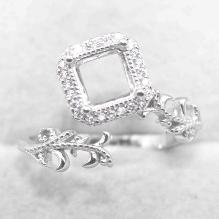 Sterling Silver 6*6mm Semi Mount Ring Square Shape Empty Frame Blank Claws Setting S925 Base Without Center Stone for Inlay DIY