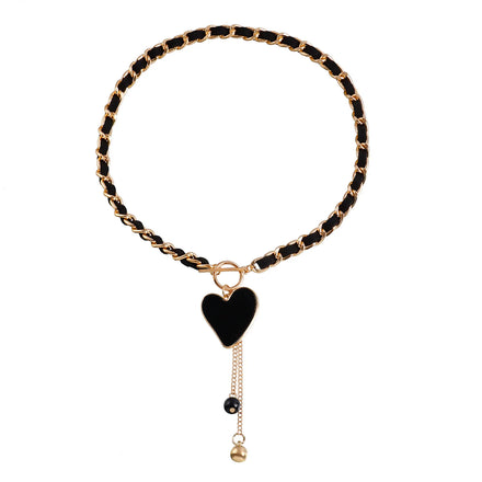 New Design Woman Heart Shape Necklace Alloy and Velvet Black Collarbone Necklace