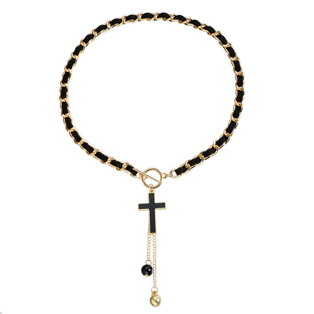 Fashion Jewelry Necklace Cross Shaped Black Pendant Necklace Women's Collarbone Necklace