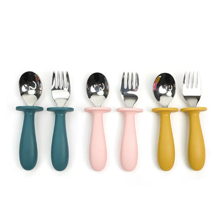 Toddler Utensils Stainless Steel Spoon and Fork for Kids Baby Feeding Silicone Flatware Set Children's Training Cutlery