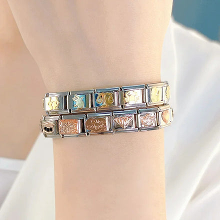 Hapiship New 2024 Fashion Girl Mum Heart Hands Italian Charm Links Fit 9mm Bracelet Stainless Steel DIY Making Jewelry DJ116
