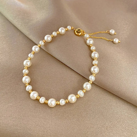 2024 Trendy Fashion Jewelry Gold Dainty Pearl Bracelets Ladies Female Luxury Handcuff Bracelet for Women