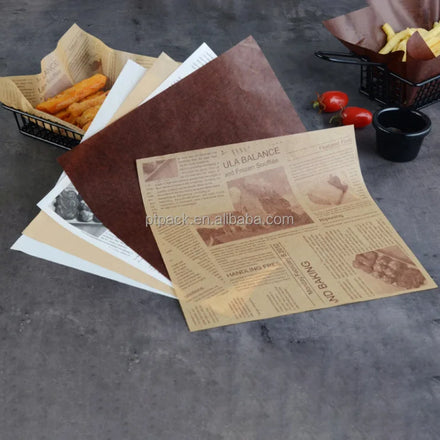 PTPACK Custom Printed Greaseproof Paper Sheets for Food Trays Sandwich Wraps Hamburger Fast Food Baking Liner Disposable