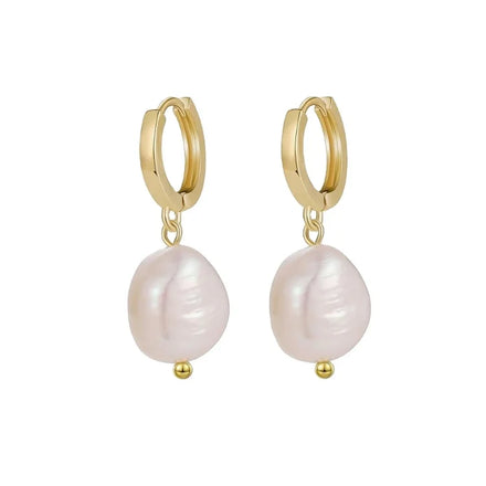 Fashion Jewelry 18K Gold Plating Copper Alloy White Baroque 8-9mm Pearl Drop Earrings