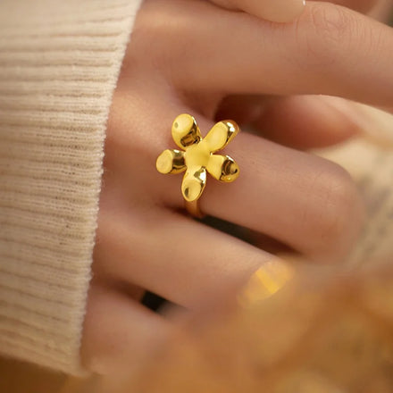 18K Gold Flower Shape 925 Sterling Silver Fashionable Jewelry Open Band Rings for Women