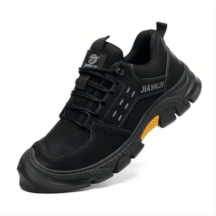 JIANKUN Unisex Men's and Women's Breathable Non-Slip Anti-Scalding Leather Work Shoes Wear-resistant Sole Safety Shoes