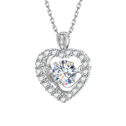 Heart-shaped Smart Design VVS 1ct Round Cut Flower Pendant Silver 925 Moissanite Necklace