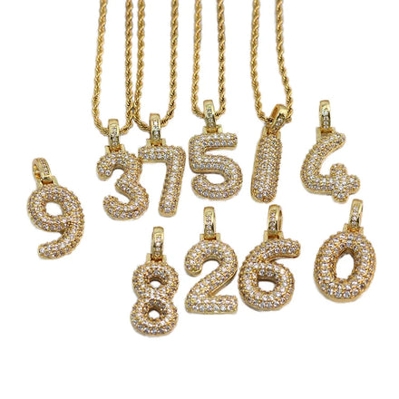 NZ1511 18k Gold Plated Stainless Steel Rope Chain Iced Out Cz Micro Pave Arabic Number Digits Charm Women Chain Ladies Necklace