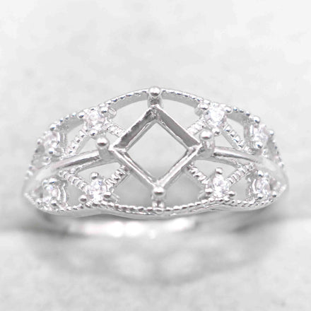 Sterling Silver 5*5mm Semi Mount Ring Square Shape Empty Frame Blank Claws Setting S925 Base Without Center Stone for Inlay DIY