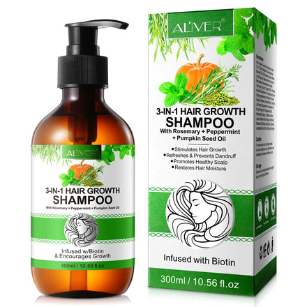ALIVER Custom 300ml Prevent Dandruff Reduces Hair Loss Natural Hair Biotin Rosemary Mint Pumpkin Seed Oil Shampoo
