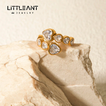 New Fine Resizable 316L Stainless Steel Gold Coated Heart Ring for Mother's Day Zircon Jewelry