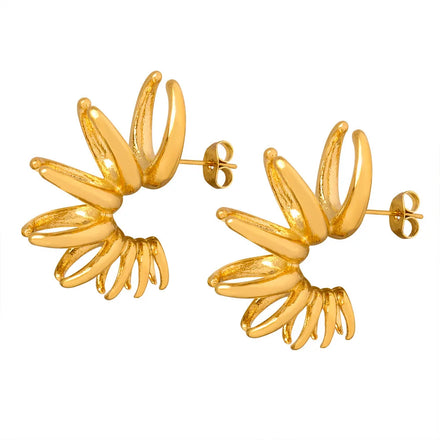 New C-shaped Petal Gradient Titanium Steel Plated 18k Gold Flower Bloom Earring Tarnish Free Jewelry for Women