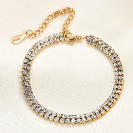 Women Full Diamond 6mm 14k Gold Rose Gold Stainless Steel Tennis Zirconia Bracelet Double Row Tennis Bracelets