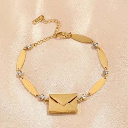 Fashion Customized Letter Envelopes 18K Gold Stainless Steel Bracelet Cubic Zircon Openable Envelope Couple Bracelet