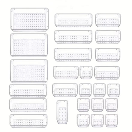 21/26pcs Clear Plastic Drawer Storage Boxes Durable Household Drawer Organizer Set for Utensils/Stationery/Makeup Items