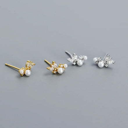 Wholesale Fashion Jewelry 925 Sterling Silver Pearl Diamond Cubic Zircon Gold Plated Stud Earring Jewelry for Women