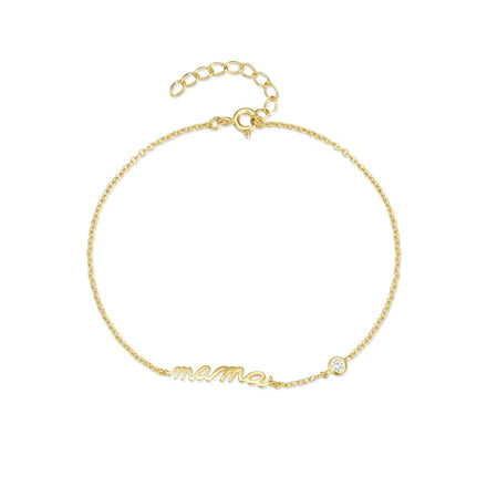Fashion Jewelry 925 Sterling Silver Bracelets Letter MAMA Round Zircon Gold Plated Bracelets Women Mother's Day Gift