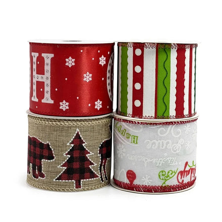 Happy Holidays Wire Edge Ribbons Decorating Christmas Wired Ribbon for Present Wrapping