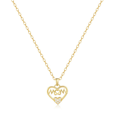 Fashion Jewelry 925 Sterling Silver Heart Pendant Letter Mom Diamond Gold Plated Necklaces for Women Mother's Day