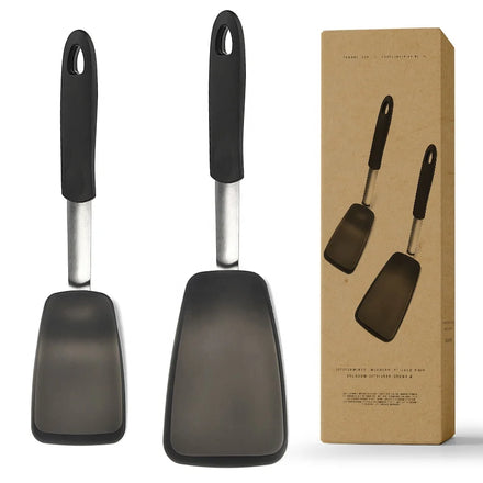 Pack of 2 Silicone Solid Turner Flexible Non Stick Rubber Egg Flipper Kitchen Utensils Silicon Spatula Set