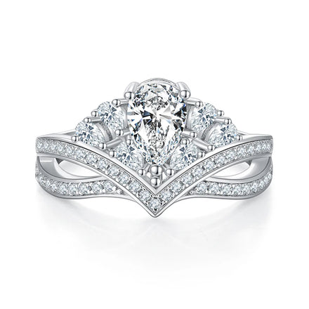 Somen Luxury Jewelry S925 Sterling Silver Platinum Plated Pear Cut D Grade 1.0CT Moissanite Rings for Women Wedding Engagement