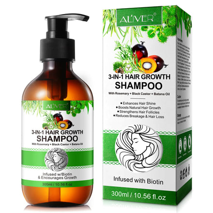 ALIVER Professional Nourishing 300ml Bottle Biotin Batana Hair Growth Rosemary Jamaican Black Castor Oil Shampoo for Hair