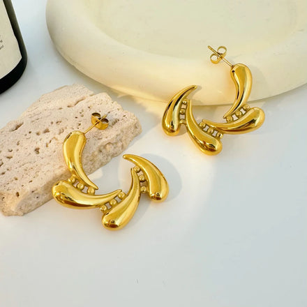 Retro Earrings Fashion Jewelry 2025 Stainless Steel Plated 18K Gold Four Water Droplets Whirlpool Earrings Female