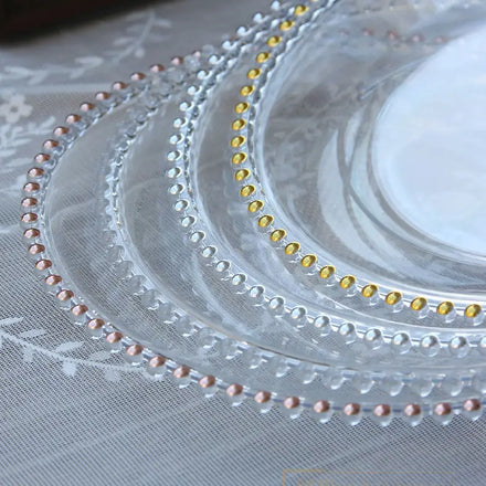 13inch Acrylic Clear Beaded Plastic Charger Plates Wedding Round Decorative Dinner Plates for Table Setting Events