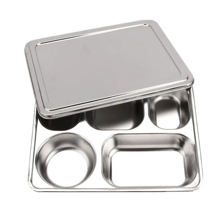 Fast Food Tray 5 Compartment Divided Dinner Tray Food Trays Stainless Steel Lunch Box for School