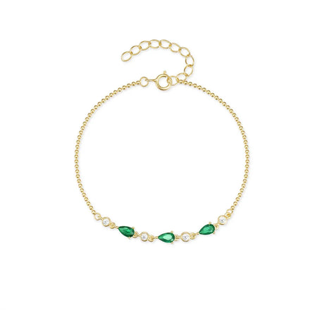 Fashion Jewelry 925 Sterling Silver Green Rose Red White Water Drop Round Zircon Gold Plated Friendship Bracelets for Women