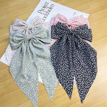 Women's Spring Hair Bow Flower Print Fabric Hair Clip Accessory