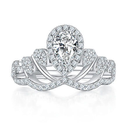 Somen Luxury Jewelry S925 Sterling Silver Crown Design Pear Cut D Grade 1.0CT Moissanite Rings for Women Wedding Engagement