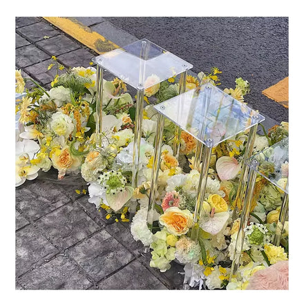 Factory Wedding 80 CM Acrylic Vases Square Geometric Pillars Tall Flower Stand for Wedding Party Table Centerpieces